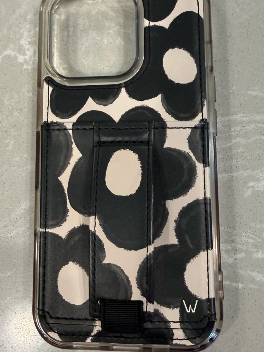 Black Floral Print Phone Case with Card Slot by